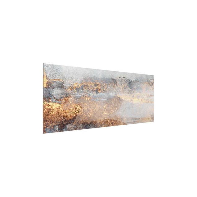 Abstrakte Glasbilder Gold-Grauer Nebel