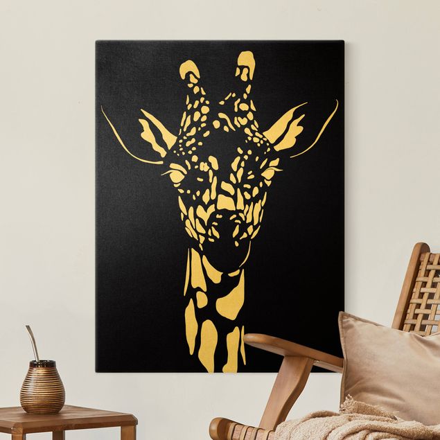 Leinwandbilder XXL Safari Tiere - Portrait Giraffe Schwarz