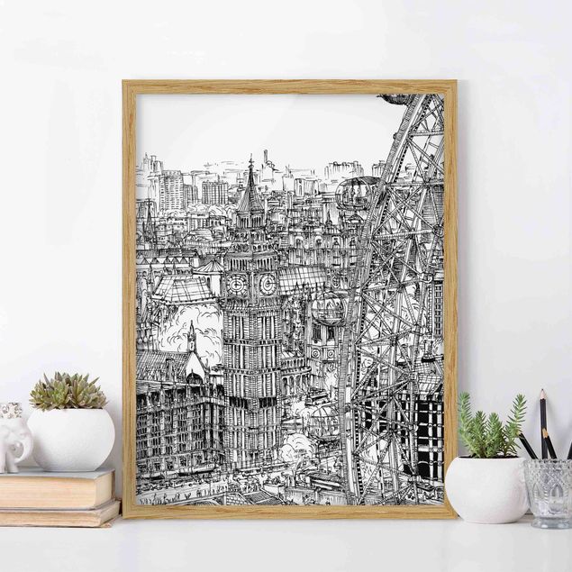 Bilder mit Rahmen Schwarz-Weiß Stadtstudie - London Eye