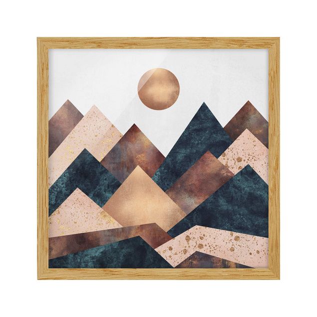 Kunstdrucke mit Rahmen Geometrische Berge Bronze