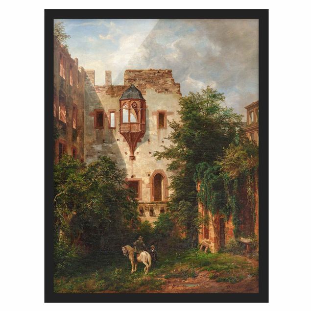 Bild mit Rahmen - Carl Ludwig Fahrbach - Im Hof des Heidelberger Schlosses - Hochformat 4:3