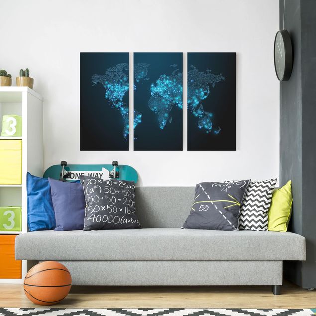 Wandbilder Wohnzimmer modern Connected World Weltkarte