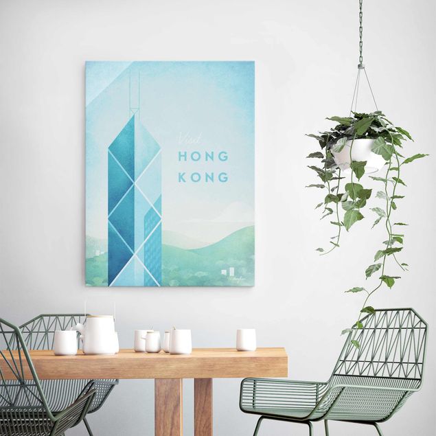 Glasbild Skyline Reiseposter - Hong Kong