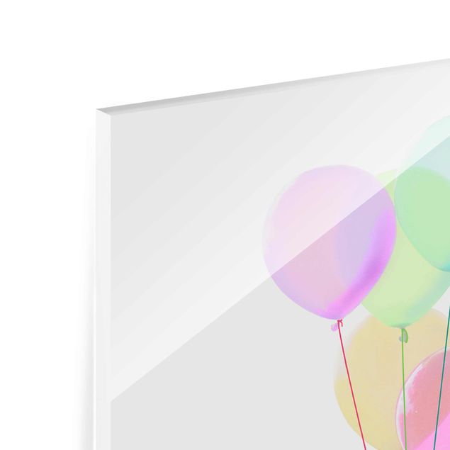 Glasbild - Illustration Pinguin Pastell Luftballons - Hochformat 4:3