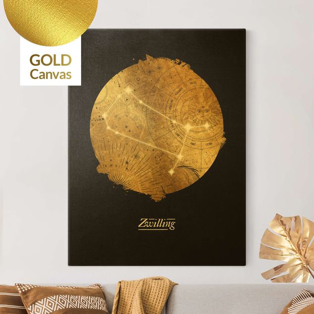 Leinwandbild Gold - Sternzeichen Zwilling Grau Gold - Hochformat 3:4