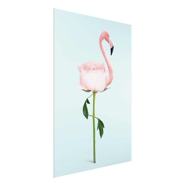 XXL Glasbilder Flamingo mit Rose