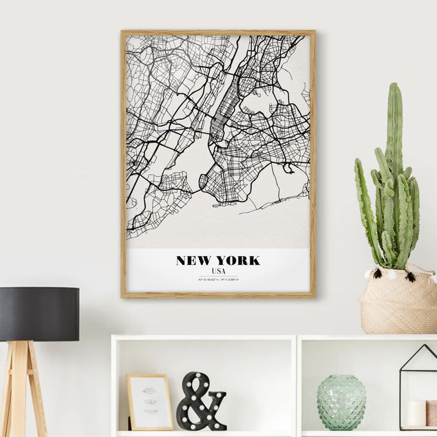 Gerahmte Bilder mit Sprüchen Stadtplan New York - Klassik