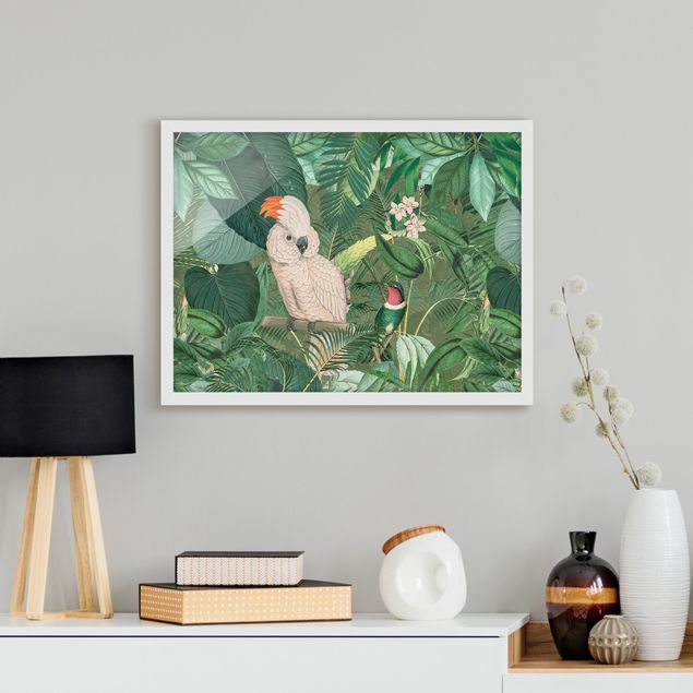 Vintage Bilder mit Rahmen Vintage Collage - Kakadu und Kolibri