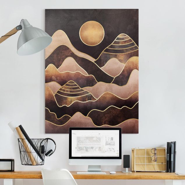 Leinwandbilder Wohnzimmer modern Goldene Sonne abstrakte Berge