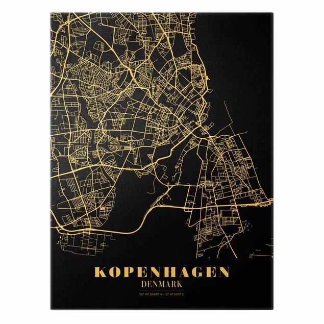 Bilder auf Leinwand Stadtplan Kopenhagen - Klassik Schwarz