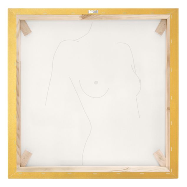 Leinwandbild Gold - Line Art Akt Büste Frau Schwarz Weiß - Quadrat 1:1