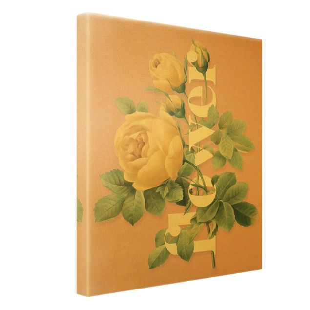Leinwandbild Gold - Florale Typografie - Flower - Hochformat 3:4
