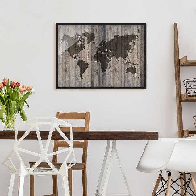 Wandbilder mit Rahmen Holz Weltkarte