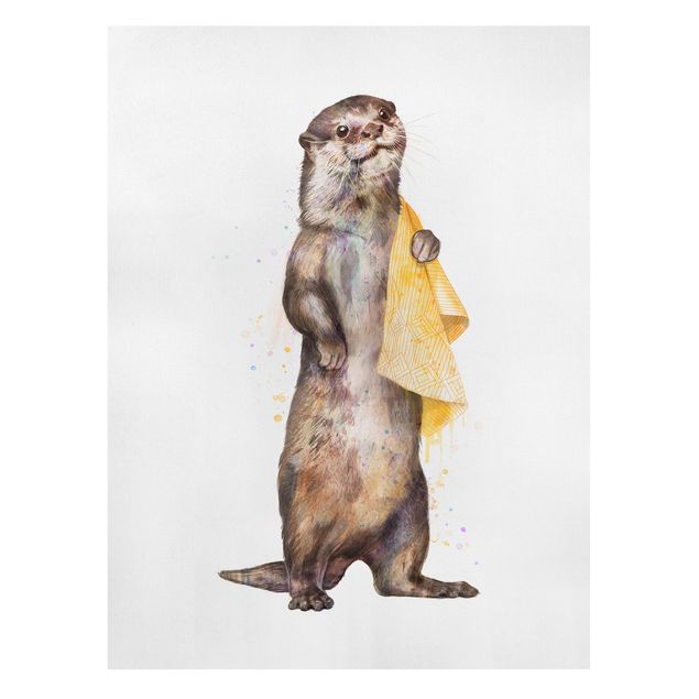 Leinwandbilder Tier Illustration Otter mit Handtuch Malerei Weiß
