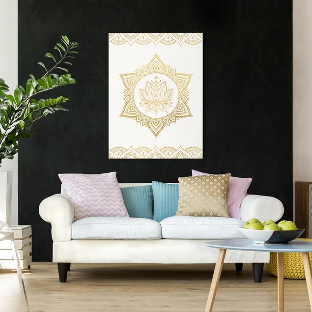 Bilder für die Wand Mandala Lotus Illustration Ornament weiß gold