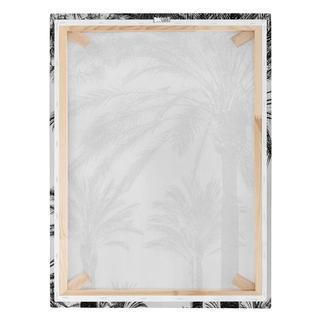 Bilder auf Leinwand Palmen im Sonnenuntergang Schwarz-Weiß