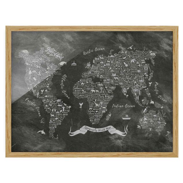 Gerahmte Bilder Kreide Typografie Weltkarte
