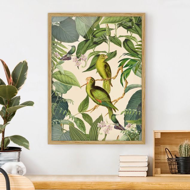 Wandbilder Tiere Vintage Collage - Papageien im Dschungel