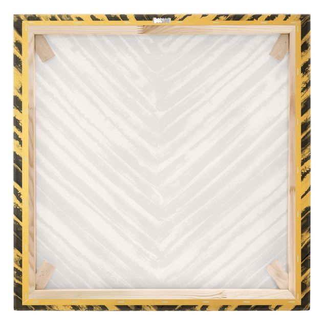 Leinwandbild Gold - Lamellen Schwarz Weiß - Quadrat 1:1