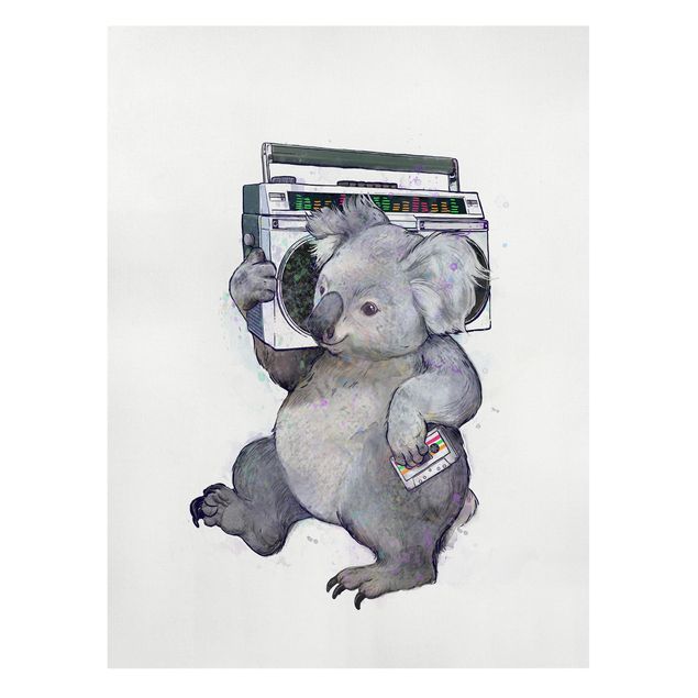 Kunstdrucke auf Leinwand Illustration Koala mit Radio Malerei