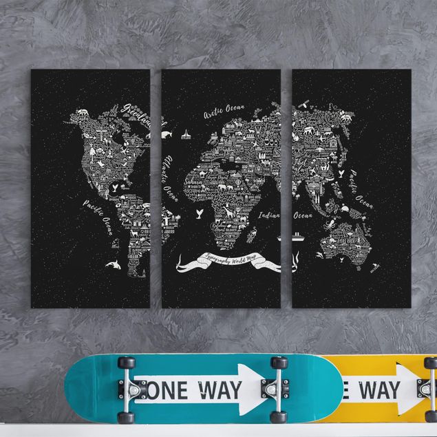 Wandbilder XXL Typografie Weltkarte schwarz