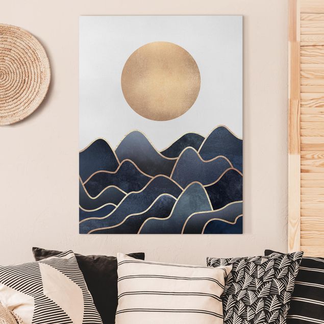 Leinwandbilder Wohnzimmer modern Goldene Sonne blaue Wellen