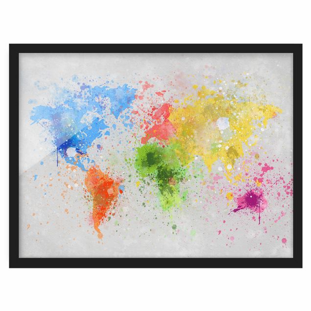 Bilder mit Rahmen Bunte Farbspritzer Weltkarte