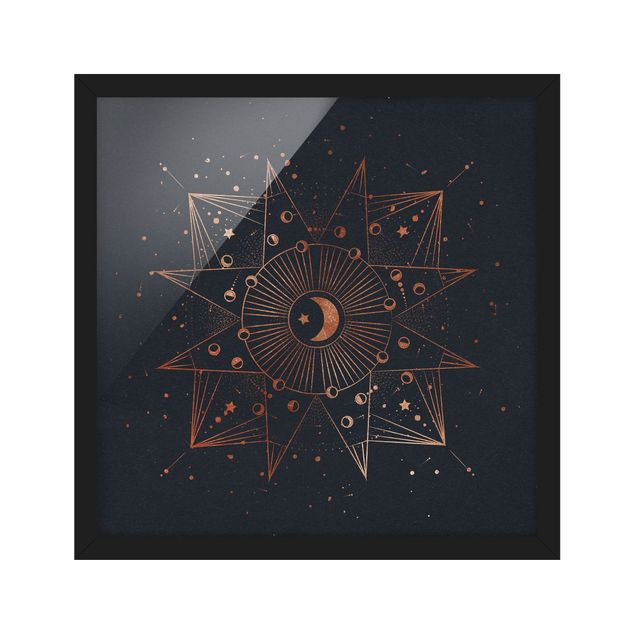 Bild mit Rahmen - Astrologie Mond Magie Blau Gold - Quadrat 1:1