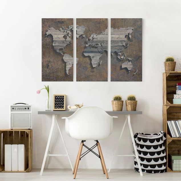 Moderne Leinwandbilder Wohnzimmer Holz Rost Weltkarte