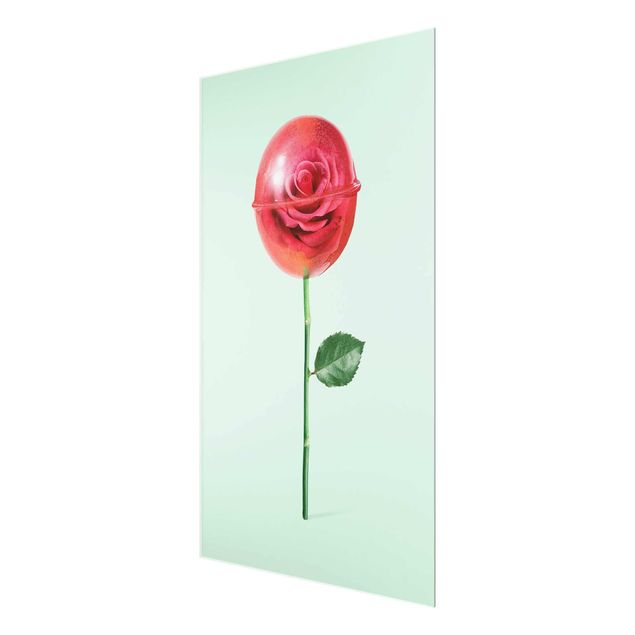 Glas Wandbilder Rose mit Lollipop