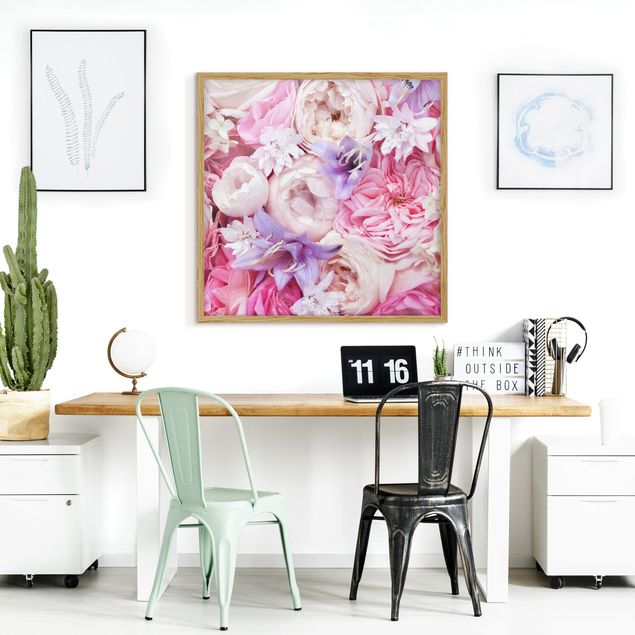 Wandbilder Shabby Rosen mit Glockenblumen