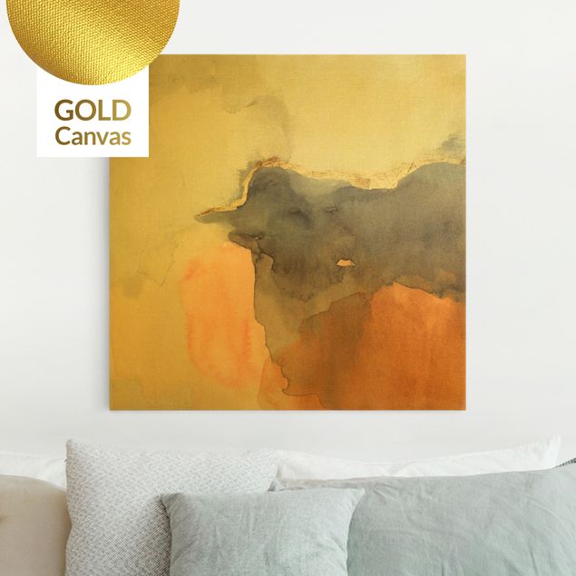 Leinwandbild Gold - Aquarell Goldene Spitze II - Quadrat 1:1