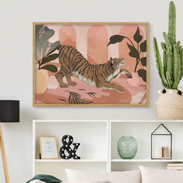 Wandbilder Tiere Illustration Tiger in Pastell Rosa Malerei