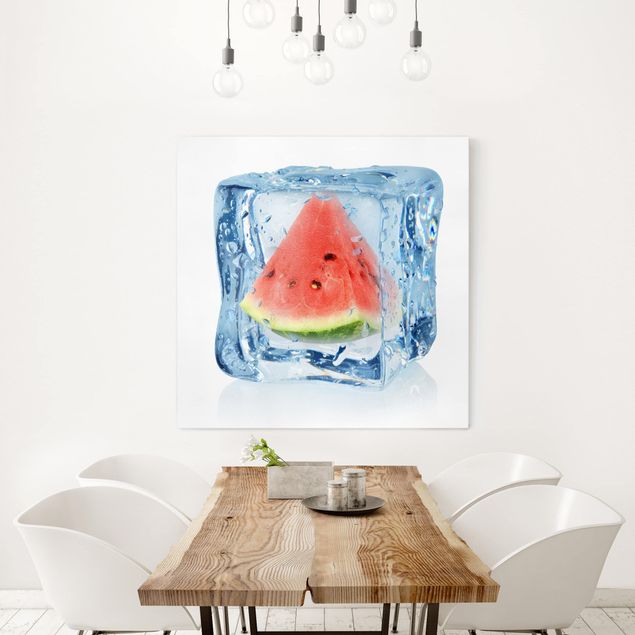 Bilder auf Leinwand Melone im Eiswürfel
