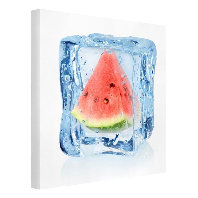Leinwandbild - Melone im Eiswürfel - Quadrat 1:1