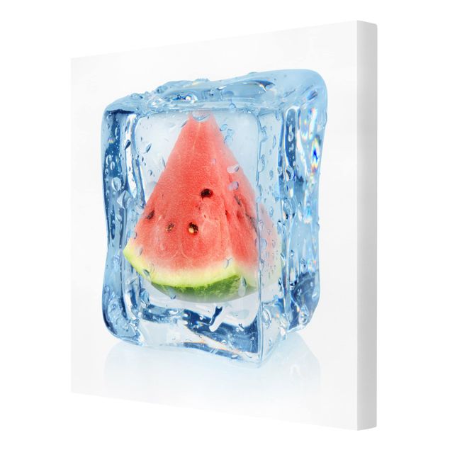 Leinwandbild - Melone im Eiswürfel - Quadrat 1:1