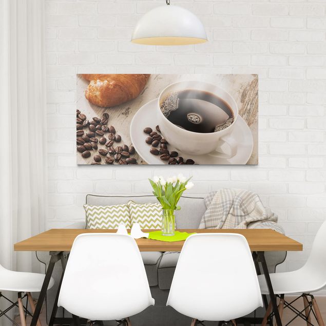 Bilder für die Wand Dampfende Kaffeetasse mit Kaffeebohnen
