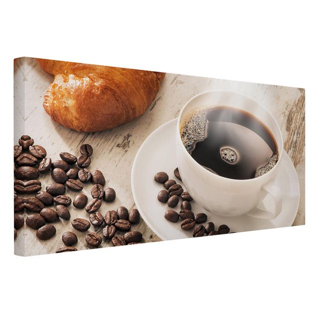 Schöne Leinwandbilder Dampfende Kaffeetasse mit Kaffeebohnen