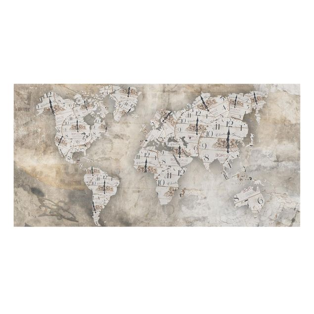 Bilder für die Wand Shabby Uhren Weltkarte