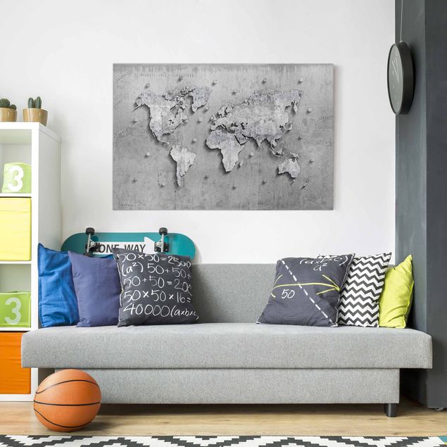 Moderne Leinwandbilder Wohnzimmer Beton Weltkarte