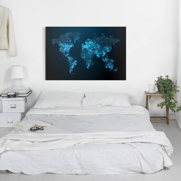Moderne Leinwandbilder Wohnzimmer Connected World Weltkarte
