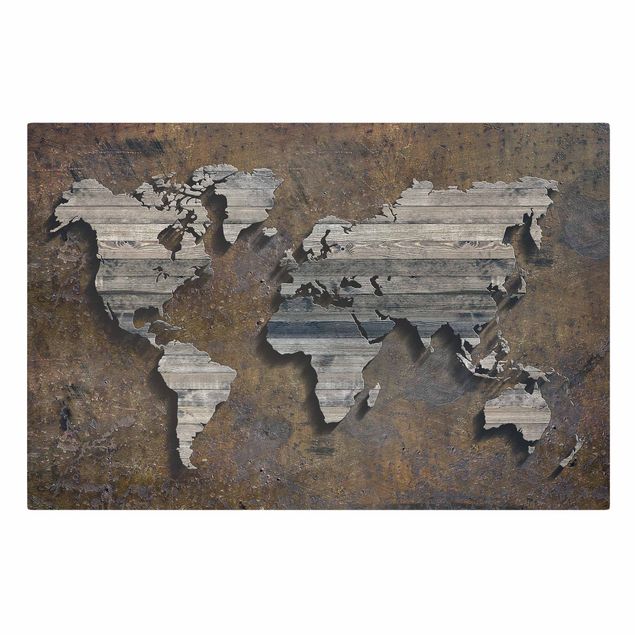 Leinwandbilder Holz Rost Weltkarte