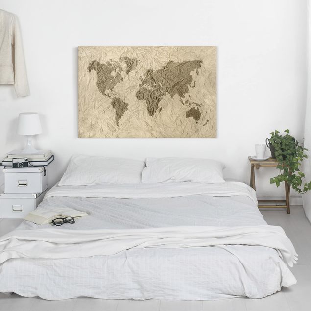 Leinwandbilder Wohnzimmer modern Papier Weltkarte Beige Braun