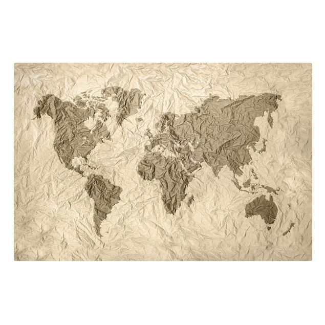 Bilder auf Leinwand Papier Weltkarte Beige Braun