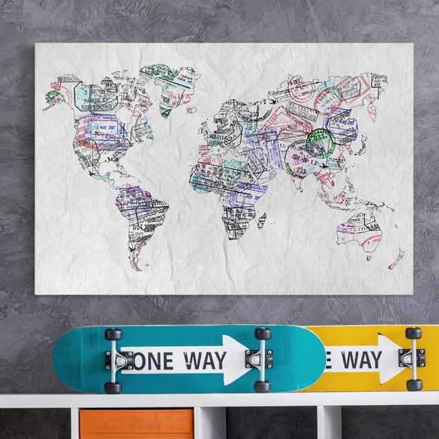Wandbilder Sprüche Reisepass Stempel Weltkarte