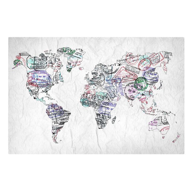 Wandbilder Reisepass Stempel Weltkarte
