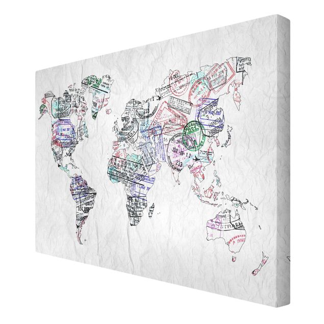 Leinwandbilder Reisepass Stempel Weltkarte