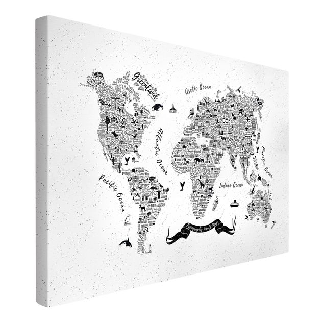 Tierbilder auf Leinwand Typografie Weltkarte weiß