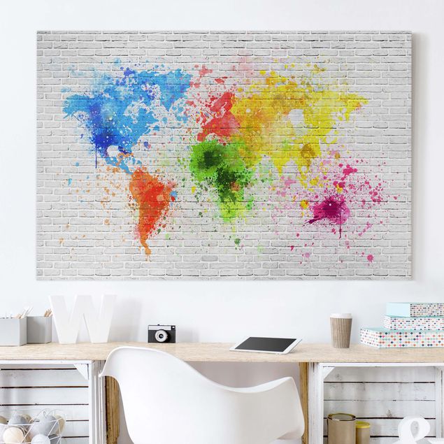 Kunstdrucke auf Leinwand Weiße Backsteinwand Weltkarte