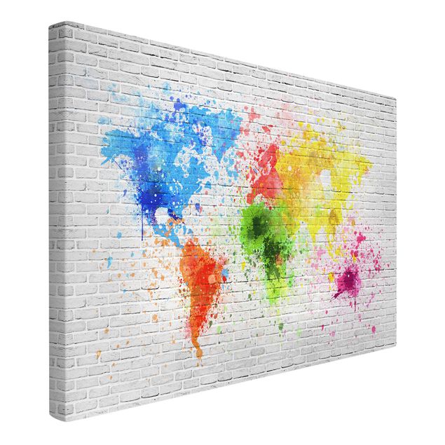Wandbilder Weiße Backsteinwand Weltkarte